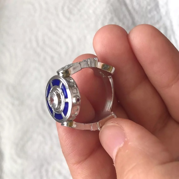 New Unisex Stamped S925 Sterling Silver Sapphire Handmade Star Wars R2D2 Ring - Picture 5 of 9